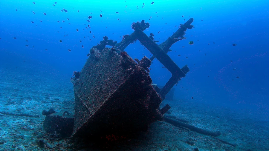 Bewachsene Stahlstruktur am USAT Liberty Wrack in Tulamben, Bali